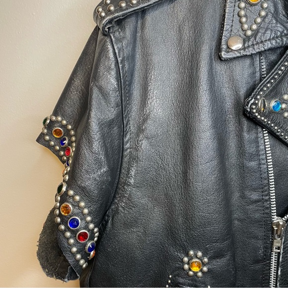 R13 Repurposed Studded Embellished Biker Short Sleeve Leather Jacket RARE - Picture 6 of 15